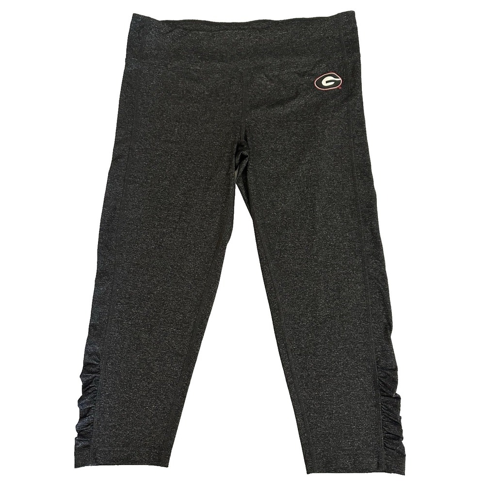 Georgia Bulldogs Women's Capri Leggings Gray Heather Ruched Athletic Pants Large